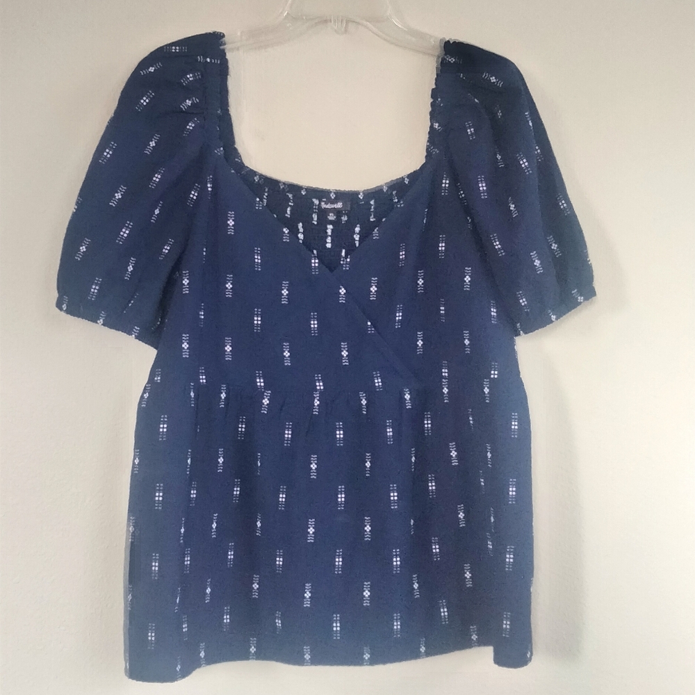 Madewell Navy Blue Blouse with White Pattern